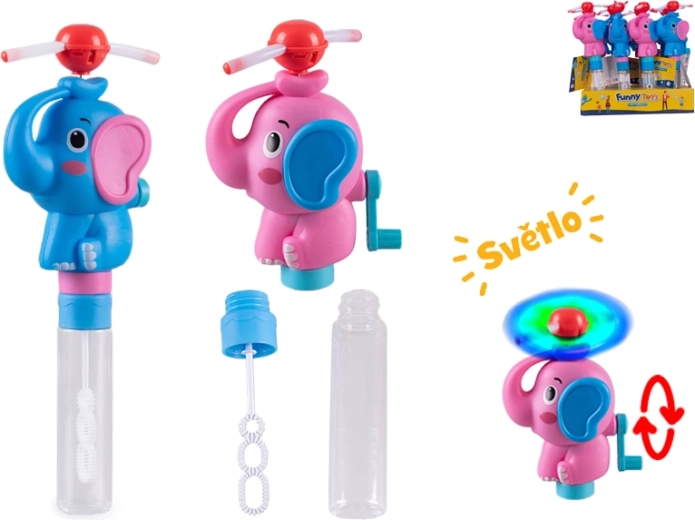 Bolbiera a forma di elefante a batteria con luce e elica 23,5 cm