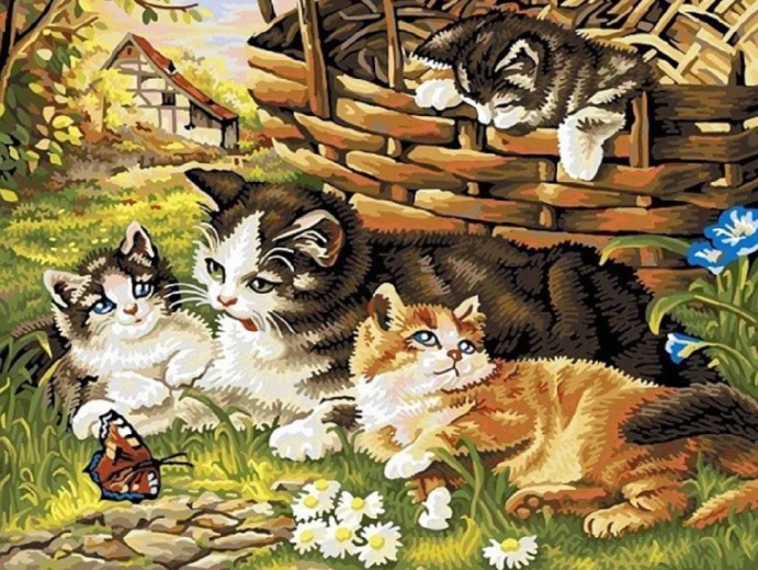 Pittura diamantata Famiglia di gatti 30 × 40 cm