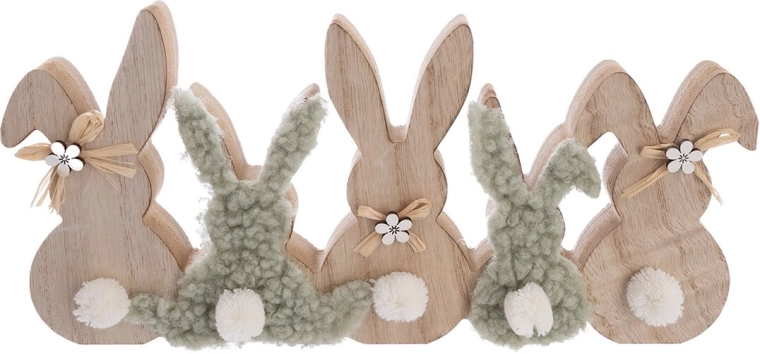 Decorazione con coniglio in legno e peluche marrone-verde 30 cm