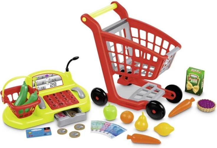 Carrello della spesa con accessori e cassa per bambini