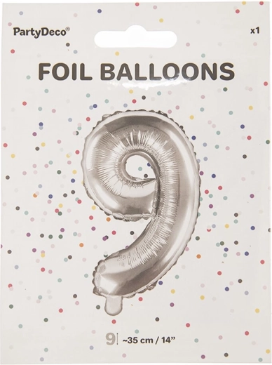 Palloncino in foil numero 9 argento 35 cm