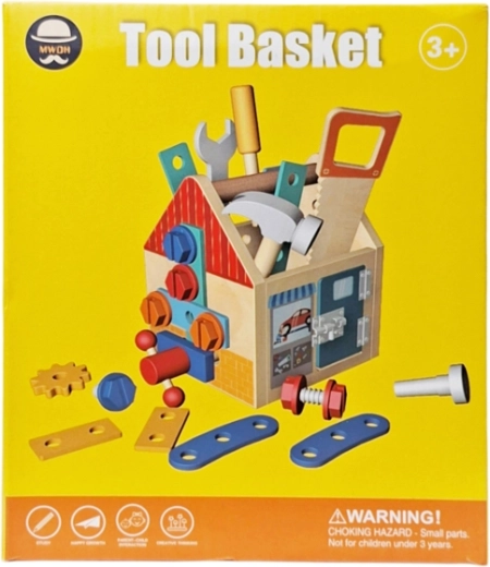 Set di attrezzi in legno in cassetta a forma di casetta
