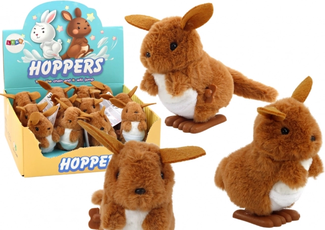 Canguro di peluche marrone a molla saltellante