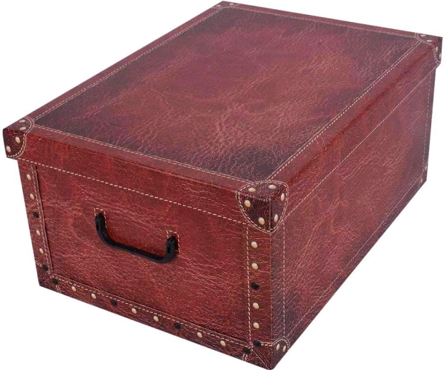 Scatola portaoggetti in cartone maxi effetto pelle con borchie rosso