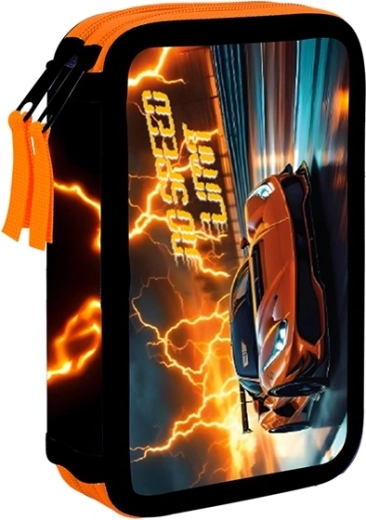 Astuccio scolastico a due scomparti con motivo auto, vuoto