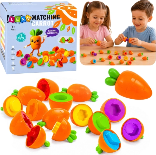 Sorter educativo a forma di carote – abbinamento di forme e colori (12 pz)