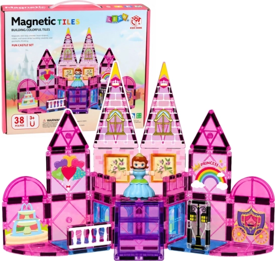Blocchi da costruzione magnetici – castello della principessa 38 pz (rosa)