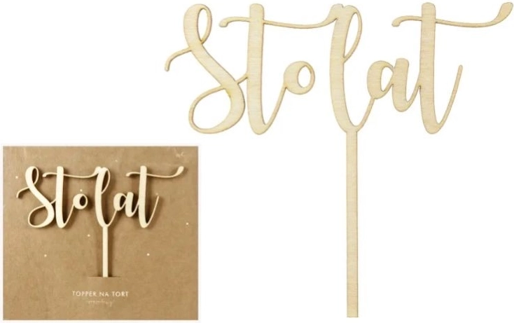 Topper per torta in legno “Sto lat” 14 cm