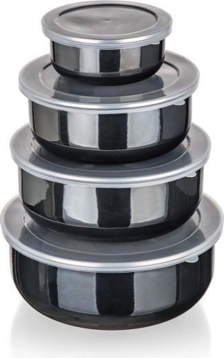 Set di ciotole smaltate con coperchi METALIC Black, 8 pezzi