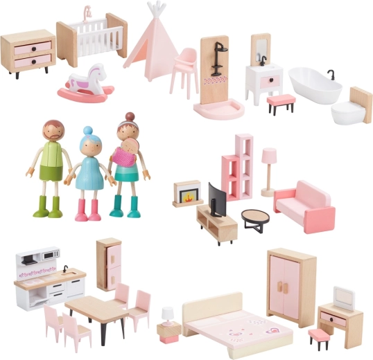 Set di mobili in legno per casetta con famiglia 5 in 1