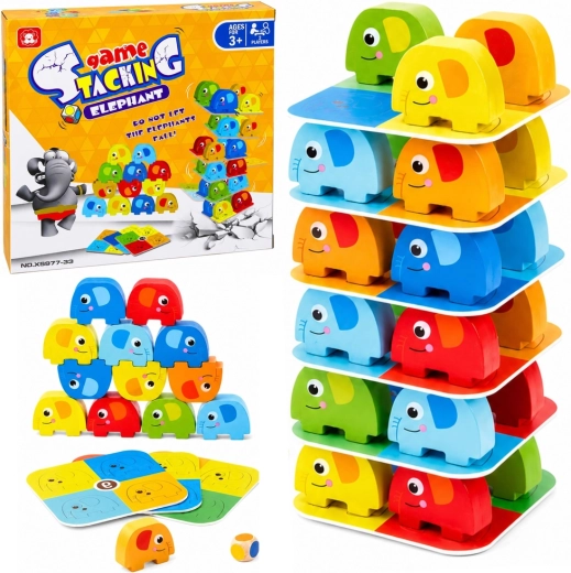 Gioco di abilità Torre di elefantini in equilibrio 46 pezzi