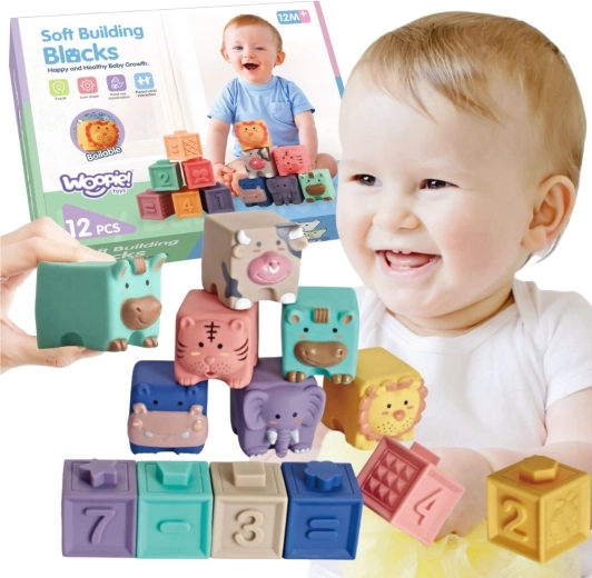Cubi sensoriali WOOPIE BABY da schiacciare e imparare - 12 pezzi