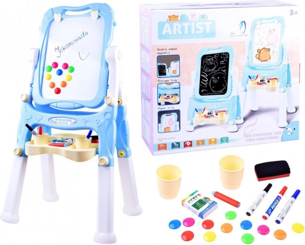 Cavalletto da pittura per bambini bifacciale magnetico e con gesso – Blu