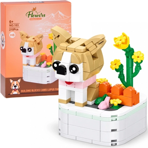 Set di costruzioni cane Shiba Inu su base, 210 pezzi