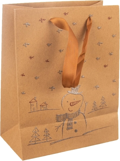 Borsa regalo in carta con motivo pupazzo di neve 26 × 12,5 × 32 cm