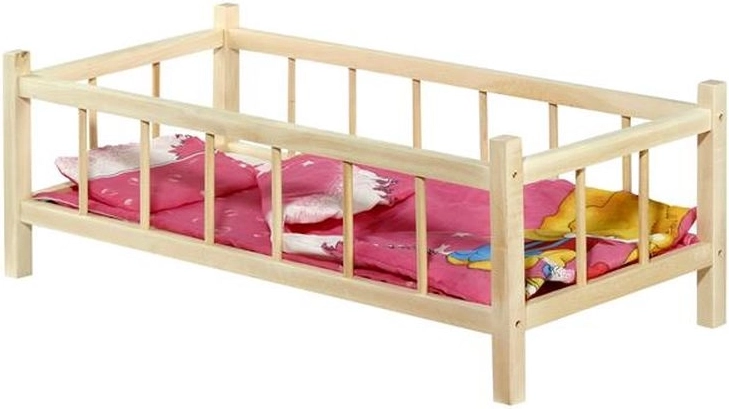 Grande lettino in legno per bambole con biancheria da letto