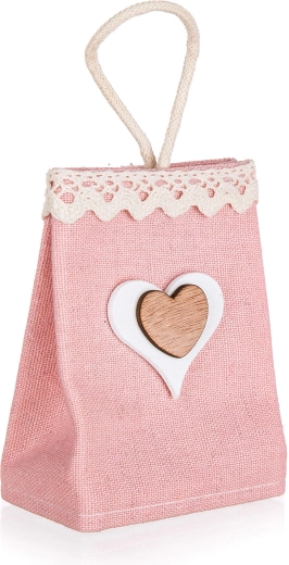 Borsa regalo in cotone con cuore, rosa chiaro 7 × 12 × 4 cm
