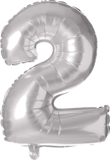 Palloncino in foil numero 2, 30 cm, argento TORO
