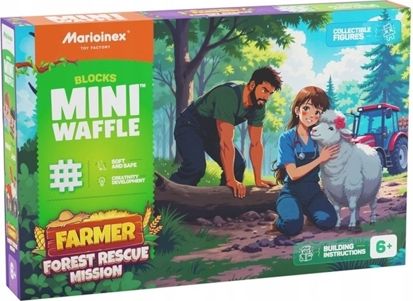 Marioinex Mini Waffle set di costruzioni – missione di salvataggio forestale in fattoria, 100 pezzi
