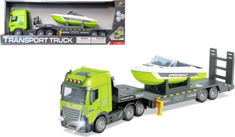 Auto – camion con rimorchio portabarche con motoscafo con luce e suoni