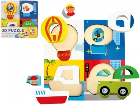 Bino puzzle a incastro in legno Trasporti 13 pezzi 3D