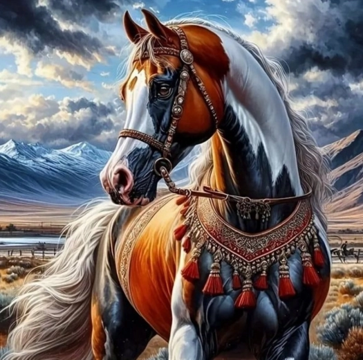Pittura con i numeri – cavallo con finimenti indiani 40 × 50 cm