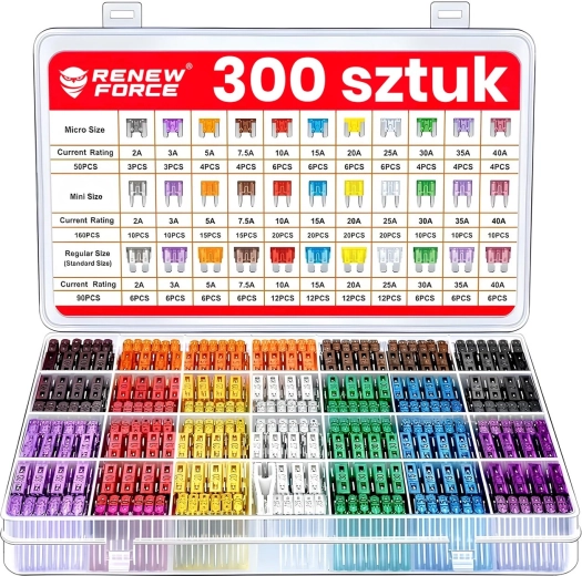 Set di fusibili per auto 300 pz 2–40 A (micro/mini/standard) con organizer ed estrattore