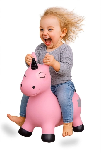 HoppyDoo unicorno saltellante rosa con pompa manuale