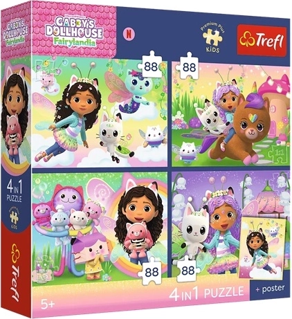 Puzzle Trefl per bambini 4×88 Scorribande di gatti – La casa delle bambole di Gabby