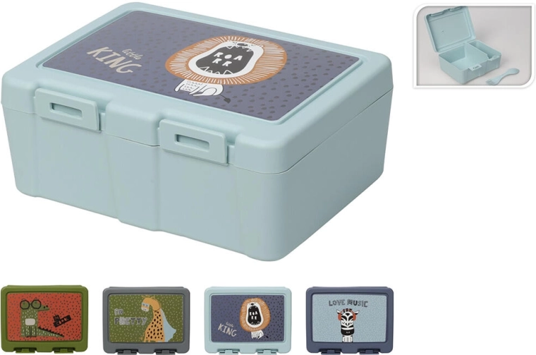 Porta pranzo con chiusura a scatto e stampa, plastica, mix di decori 18 × 13,5 × 7,5 cm