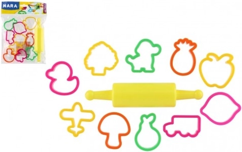 Formine per plastilina NARA con rullo in plastica - 11 pezzi
