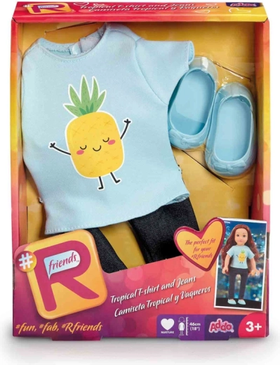 Vestito per bambola: maglietta tropicale e jeans
