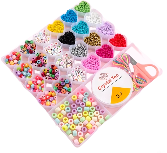 Set di perline in box con scomparti a forma di cuore – 26 pezzi