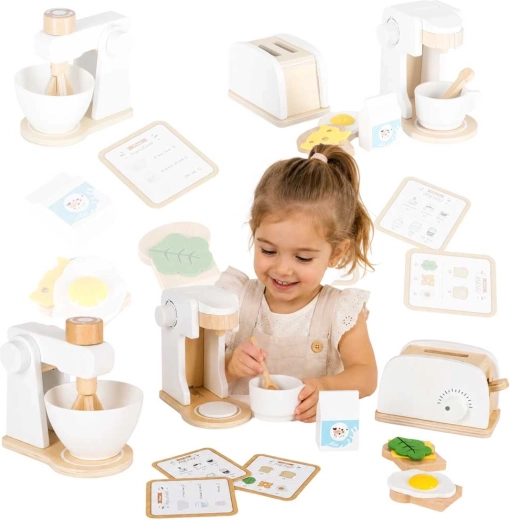 Set di elettrodomestici da cucina in legno per bambini – tostapane, macchina del caffè e frullatore