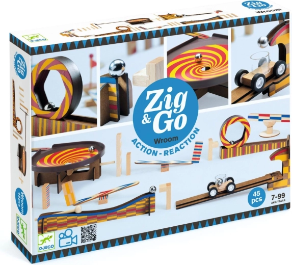 Djeco pista per biglie in legno Zig & Go, 45 pezzi