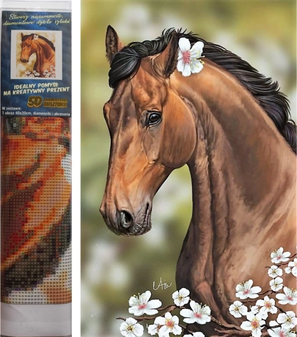 Norimpex pittura di diamante Cavallo con fiori 30x40 cm