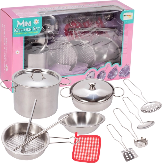 Set di stoviglie in metallo per bambini, 12 pezzi
