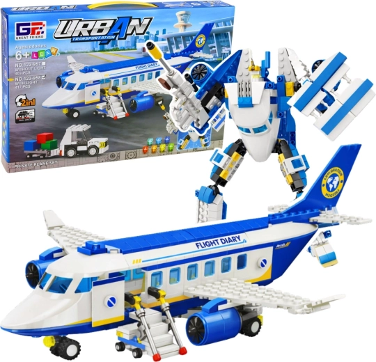 Set di costruzione 2in1 aereo passeggeri e robot con luci, 417 pezzi