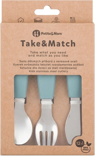 Petite&Mars set di posate per bambini in acciaio inox Take&Match Frosted Sky 12m+