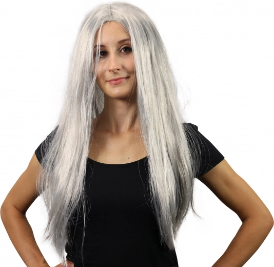 parrucca da strega argento con capelli lunghi