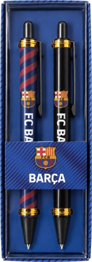 Set di penne a sfera in metallo FC Barcelona blu e nere - 2 pezzi