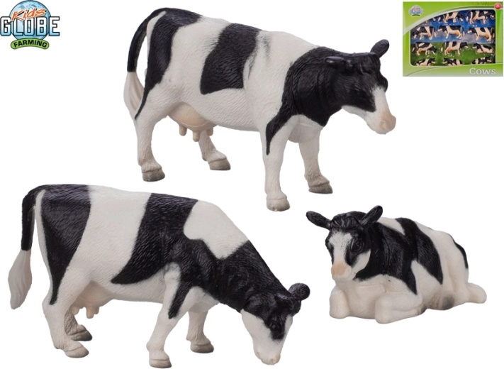 Set di figurine di mucche bianche e nere 1:32 Kids Globe Farming (12 pz)