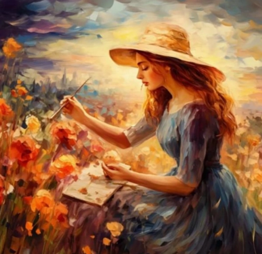 Dipingere con i numeri – donna con cappello 40 × 50 cm