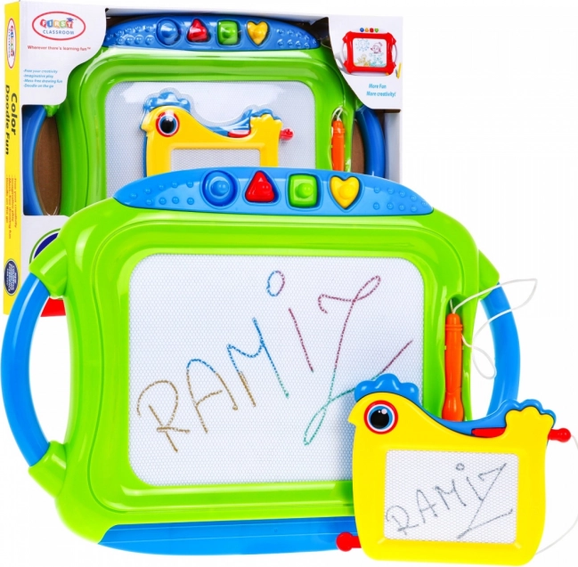Set di 2 lavagnette magnetiche per disegnare per bambini 3+ con pennini e 4 timbri