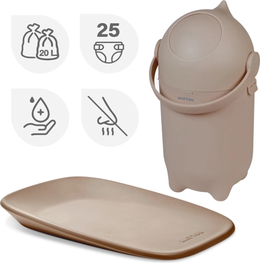 NATTOU cestino per pannolini Dropy e fasciatoio Softy taupe 50 × 70 cm