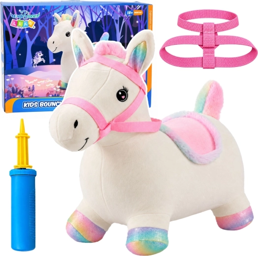 Unicorno gonfiabile cavalcabile in peluche bianco per bambini, 60 cm