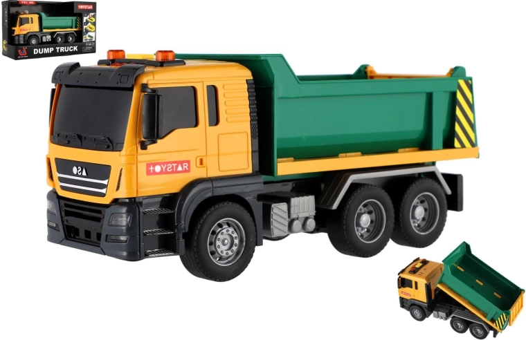 Camion ribaltabile in plastica 25 cm con frizione a inerzia, luci e suoni