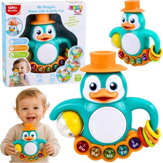 Pinguino educativo interattivo – pianoforte, tamburo ed elementi sensoriali