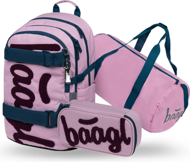 Baagl set 3 Skate Rose – zaino scolastico, astuccio e borsa sportiva pieghevole GRS
