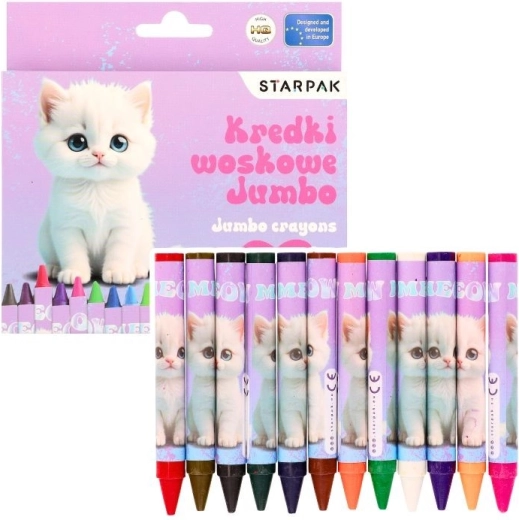 Pastelli a cera jumbo con motivo Gattino, 12 colori - 1 pezzo